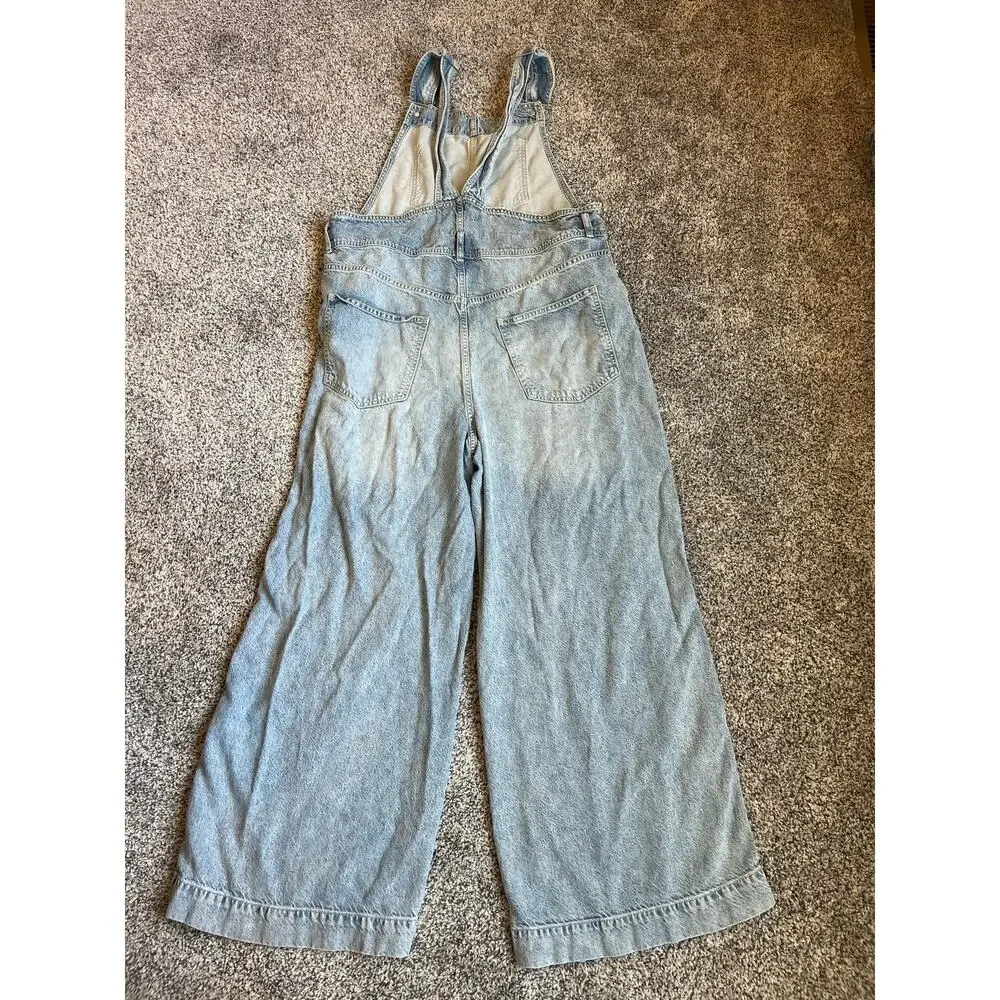 Free People Light Blue Distressed Denim Overalls